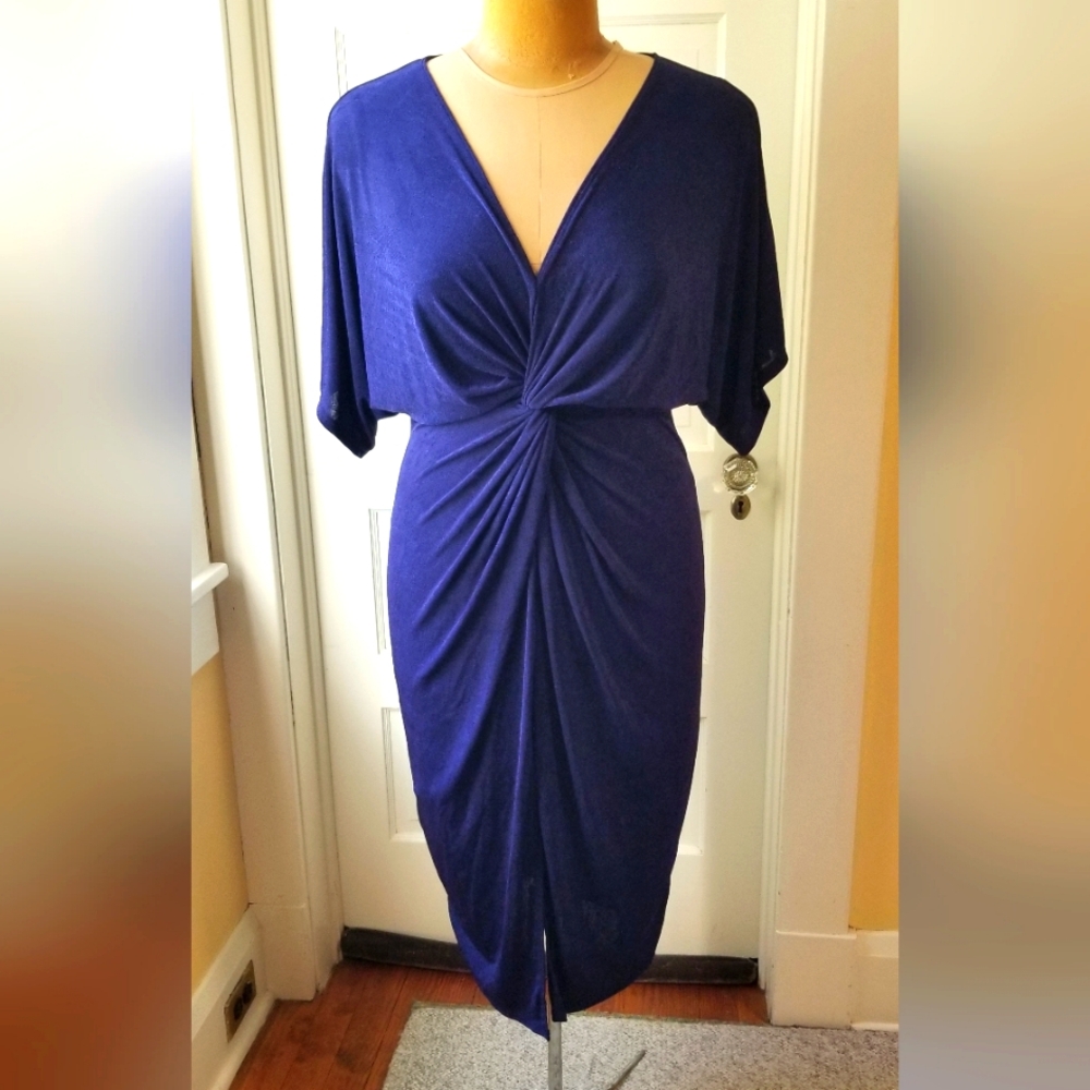 Fashion Nova NWT Navy Knit Full Gown Knot Dress packs well for travel Size 1X